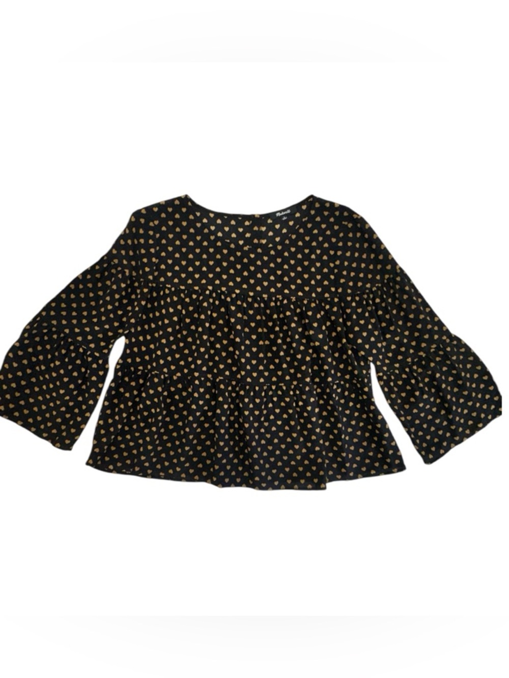 Madewell silk tiered heart print blouse Size Large
